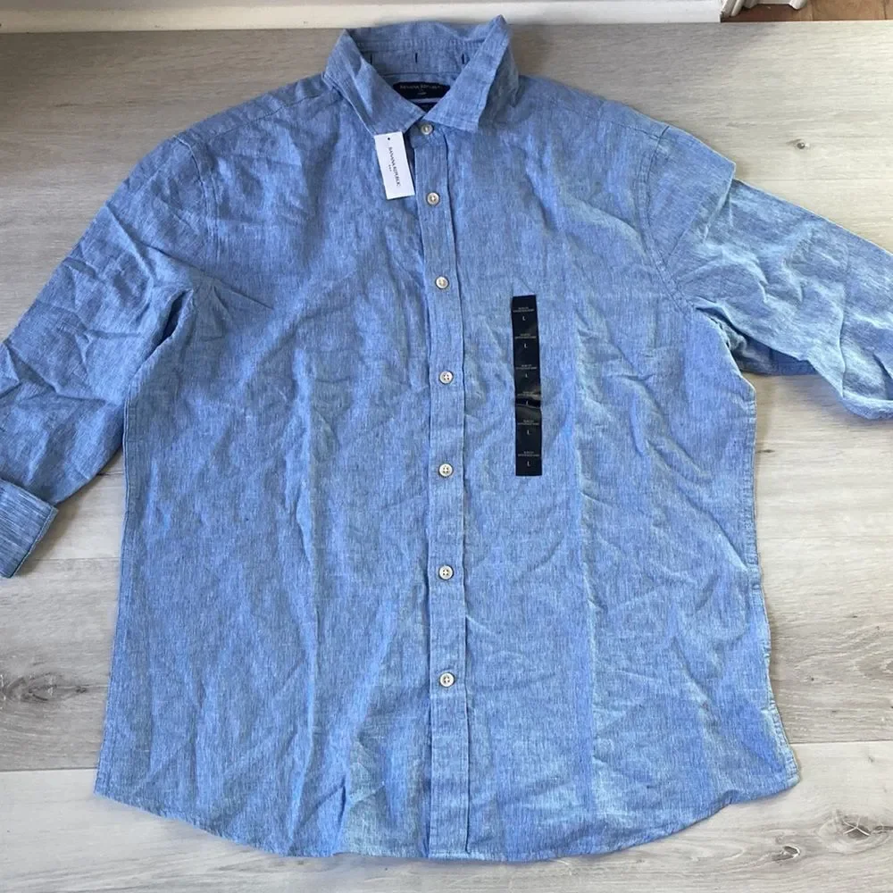 BANANA REPUBLIC SLIM LINEN-BLEND SHIRT‎ untucked fit linen men’s large blue nwt